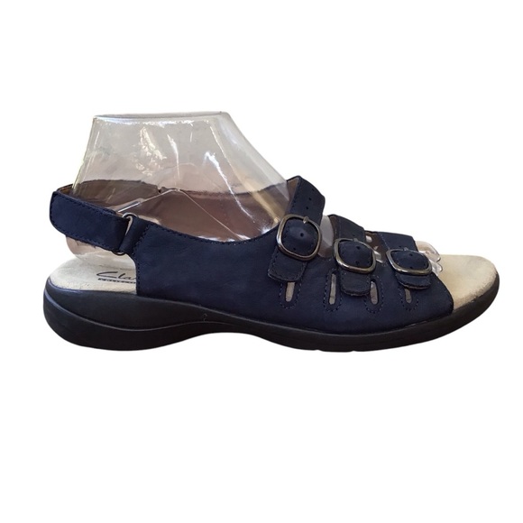 Clarks Saylie Quartz Navy Nubuck Sandals - Picture 5 of 11